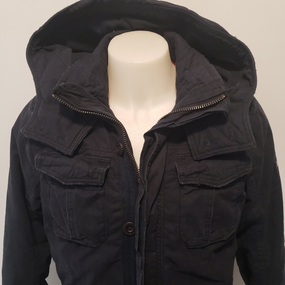 Vintage Abercrombie & Fitch Men's Hooded Military Style Jacket Size Medium Blue - Picture 3 of 16